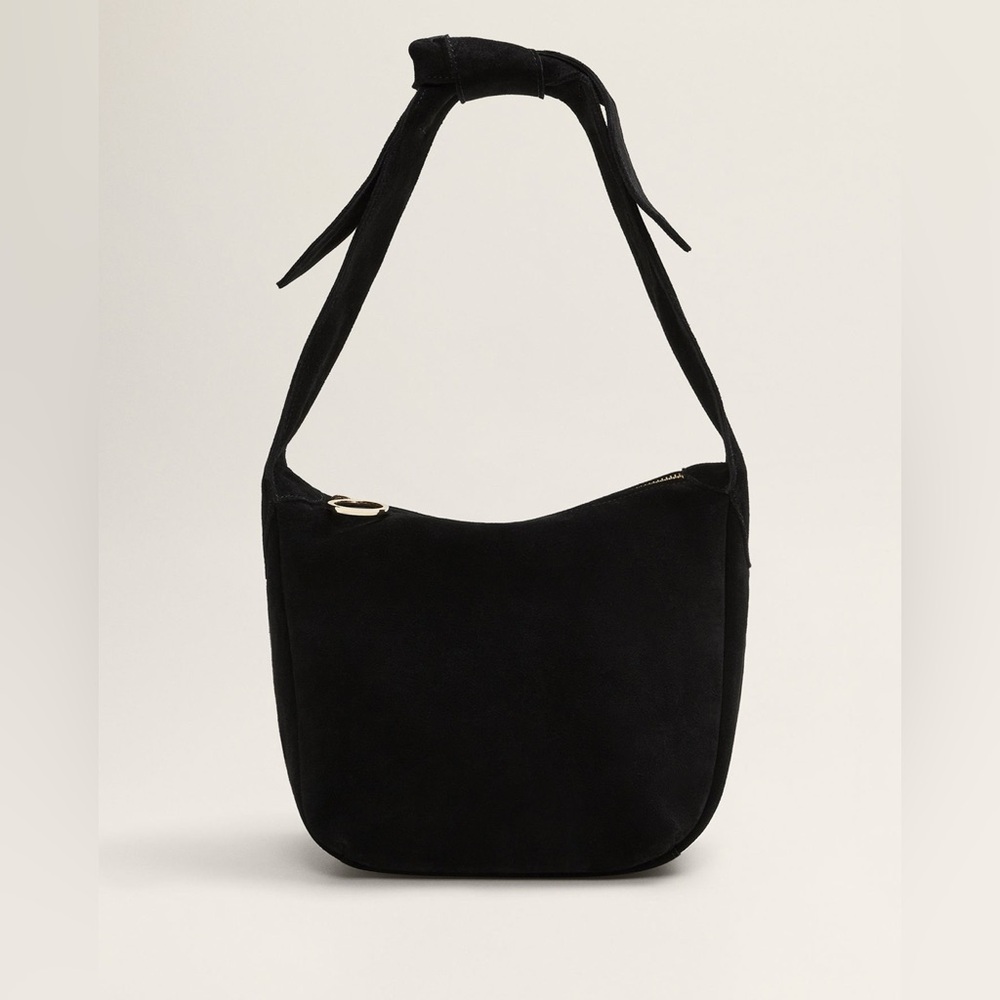 Mango Suede Shoulder Bag Black
